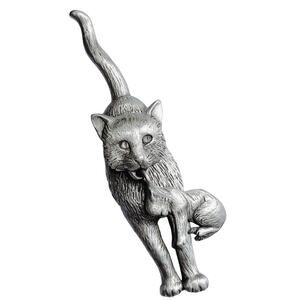 VTG JJ Pewter Cat Brooch Mother Carrying Kitten, Articulated & Dangling